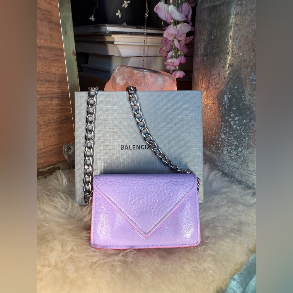 Balenciaga Lilac Calfskin Envelope Mini Wallet on Chain with Pink Interior - Picture 3 of 14
